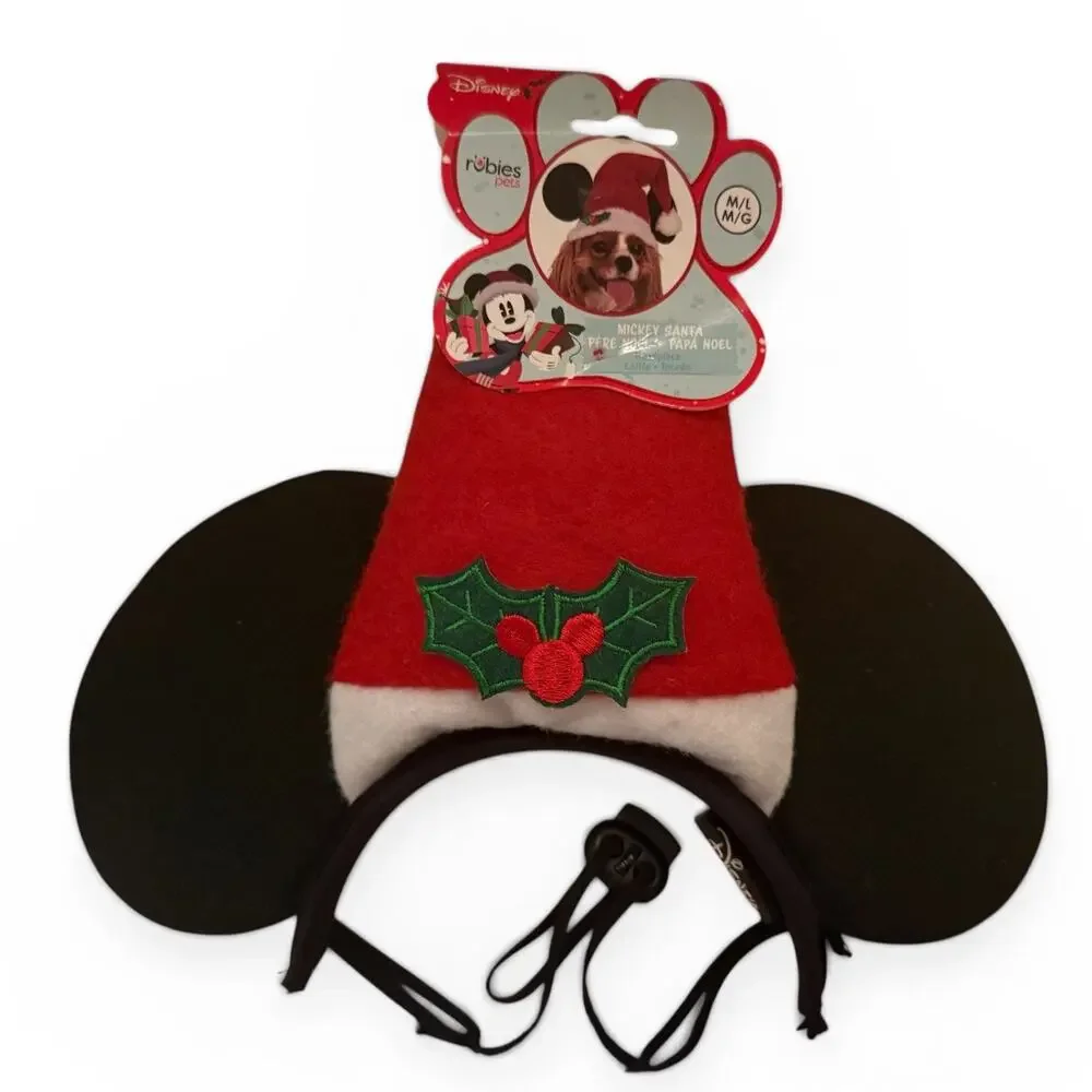 NWT Disney Rubies Pets Mickey Red Santa Hat Mistletoe Pet Ears M/L